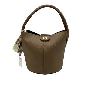Bostanten Taupe Faux Pebbled Leather Bucket Bag